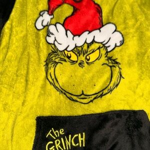 Grinch Fleece Blanket with Santa Hat